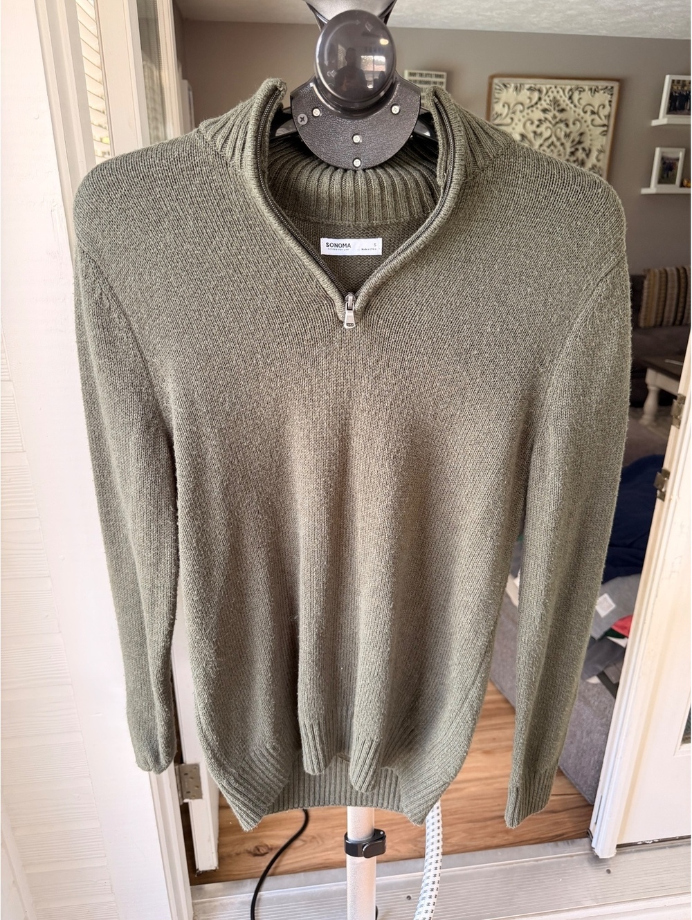 Sonoma olive quarter-zip sweater